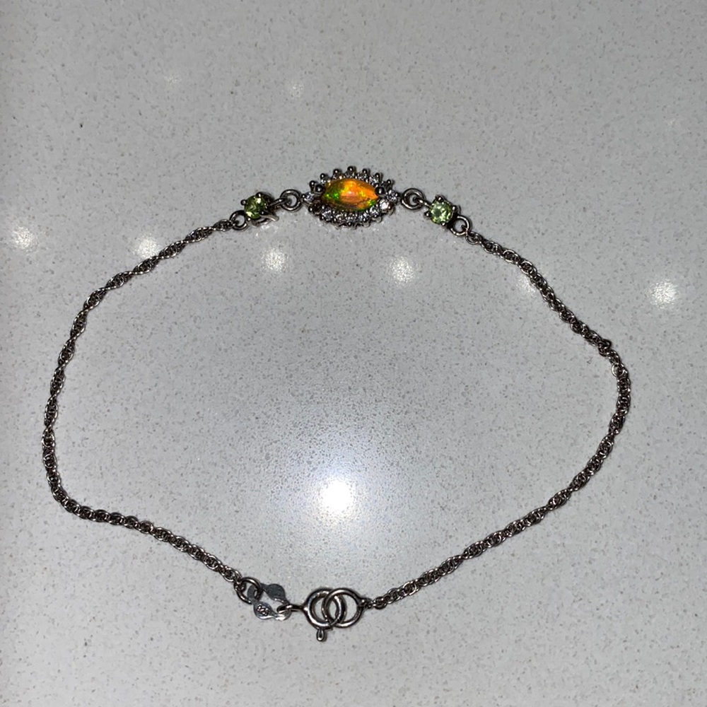 AMAZING DEAL Custom-Made Sterling Silver Diamond Opal Peridot Bracelet